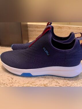 Women’s KURU Atom Slip-On Navy Blue Knit Orthopedic Walking Shoes EUC